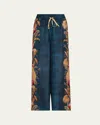 Zimmermann Womens Dark Blue Palm Floral Ascension Relaxed-fit Silk Trousers