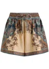 Zimmermann Womens Blue Cream Indienne Ascension Relaxed-fit Silk Shorts Xs