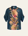 Zimmermann Womens Dark Blue Palm Floral Ascension Relaxed-fit Silk Shirt Xs In Multi