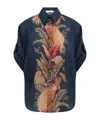 Zimmermann Womens Dark Blue Palm Floral Ascension Relaxed-fit Silk Shirt Xs In Multi