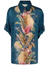 Zimmermann Womens Dark Blue Palm Floral Ascension Relaxed-fit Silk Shirt Xs In Multi