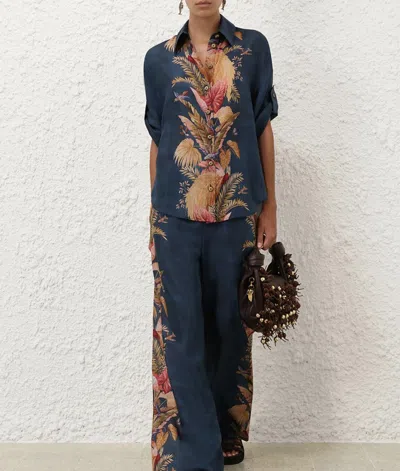 Zimmermann Ascension Relaxed Shirt In Dark Blue Palm Floral In Multi