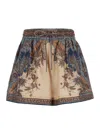 Zimmermann Womens Blue Cream Indienne Ascension Relaxed-fit Silk Shorts Xs