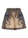 Zimmermann Womens Blue Cream Indienne Ascension Relaxed-fit Silk Shorts Xs