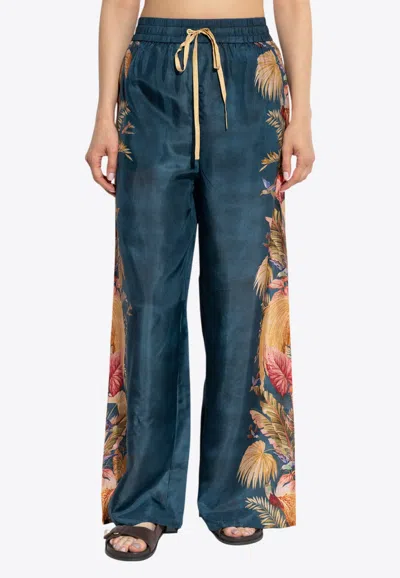 Zimmermann Ascension Relaxed Silk Pants In Blue