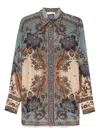 Zimmermann Womens Blue Cream Indienne Ascension Manstyle Graphic-pattern Silk Shirt