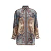Zimmermann Womens Blue Cream Indienne Ascension Manstyle Graphic-pattern Silk Shirt