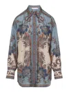 Zimmermann Womens Blue Cream Indienne Ascension Manstyle Graphic-pattern Silk Shirt