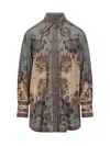 Zimmermann Womens Blue Cream Indienne Ascension Manstyle Graphic-pattern Silk Shirt In Green