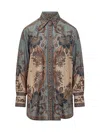 Zimmermann Womens Blue Cream Indienne Ascension Manstyle Graphic-pattern Silk Shirt In Green