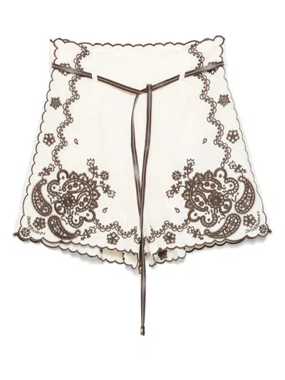 Zimmermann Ascension Embroidered Short Ivory Chocolate In White