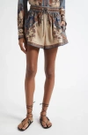 Zimmermann Womens Blue Cream Indienne Ascension Relaxed-fit Silk Shorts Xs