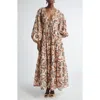 Zimmermann Long Sleeve Maxi Dress With Self-ties And Pleated Skirt In Brown