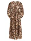 Zimmermann Long Sleeve Maxi Dress With Self-ties And Pleated Skirt In Brown