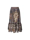 Zimmermann Womens Blue Cream Indienne Ascension Tiered Silk Midi Skirt Xs