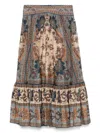Zimmermann Womens Blue Cream Indienne Ascension Tiered Silk Midi Skirt Xs