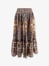 Zimmermann Womens Blue Cream Indienne Ascension Tiered Silk Midi Skirt Xs