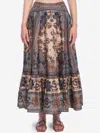 Zimmermann Womens Blue Cream Indienne Ascension Tiered Silk Midi Skirt Xs