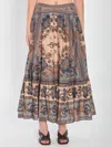 Zimmermann Womens Blue Cream Indienne Ascension Tiered Silk Midi Skirt Xs