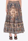Zimmermann Womens Blue Cream Indienne Ascension Tiered Silk Midi Skirt Xs