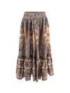 Zimmermann Womens Blue Cream Indienne Ascension Tiered Silk Midi Skirt Xs
