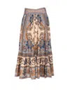Zimmermann Womens Blue Cream Indienne Ascension Tiered Silk Midi Skirt Xs