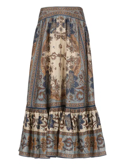 Zimmermann Ascension Tiered Midi Skirt In Gray