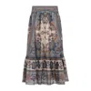 Zimmermann Womens Blue Cream Indienne Ascension Tiered Silk Midi Skirt Xs