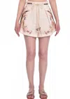 Zimmermann Floral Print Linen Shorts With Removable Waist Strap And Side Pockets In Brown