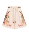 Zimmermann Ascension Belted Bead-embellished Floral-print Linen Shorts