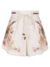 Zimmermann Ascension Belted Bead-embellished Floral-print Linen Shorts In Multi