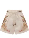 Zimmermann Ascension Belted Bead-embellished Floral-print Linen Shorts