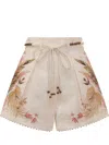 Zimmermann Ascension Belted Bead-embellished Floral-print Linen Shorts
