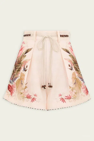 ZIMMERMANN ASCENSION TUCK SHORT IN CREAM PALM FLORAL