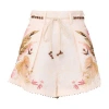 Zimmermann Ascension Belted Bead-embellished Floral-print Linen Shorts In Multi