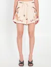 Zimmermann Ascension Belted Bead-embellished Floral-print Linen Shorts In Multi