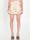Zimmermann Ascension Belted Bead-embellished Floral-print Linen Shorts In Multi