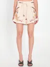 Zimmermann Floral Print Linen Shorts With Removable Waist Strap And Side Pockets In Neutral