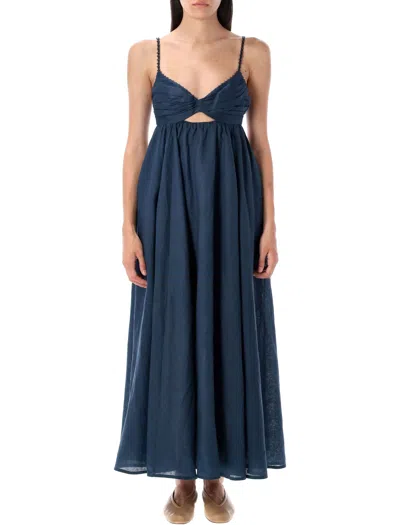 Zimmermann Front Twist Long Dress In Blue