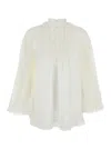 Zimmermann Ascension White Blouse With Lace Panels And Scallop Hem In Ramie Woman In Neutral