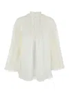 Zimmermann Ascension White Blouse With Lace Panels And Scallop Hem In Ramie Woman In Neutral