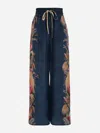 Zimmermann Womens Dark Blue Palm Floral Ascension Relaxed-fit Silk Trousers