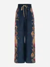 Zimmermann Womens Dark Blue Palm Floral Ascension Relaxed-fit Silk Trousers