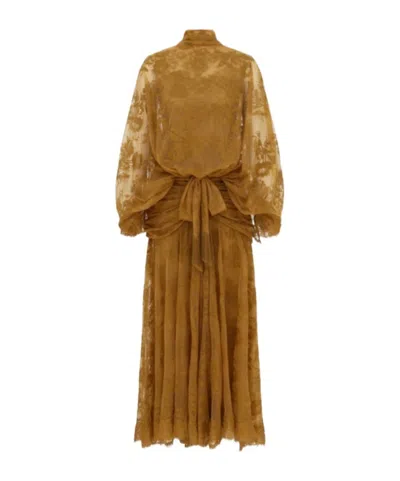 Zimmermann Ascent Batwing Lace Gown In Brown
