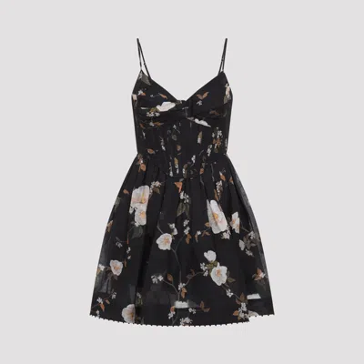 Zimmermann Ascent Corseted Mini Dress In Linen-silk Blend In Black