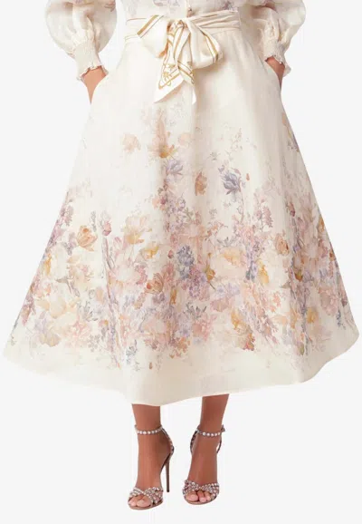 Zimmermann Ascent Floral Print Flared Midi Skirt In Neutral