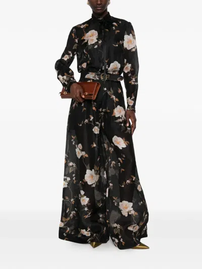Zimmermann Ascent Floral-print Embellished Shirt In Black
