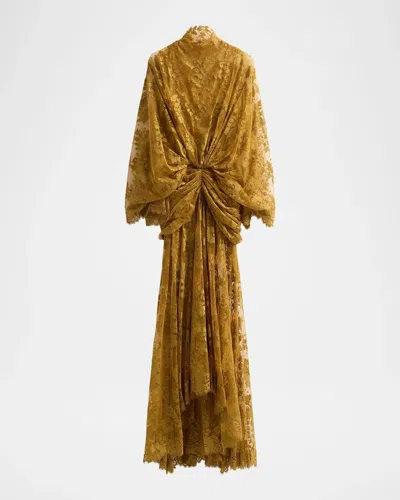 Zimmermann Ascent Ruched Lace Batwing Gown In Green