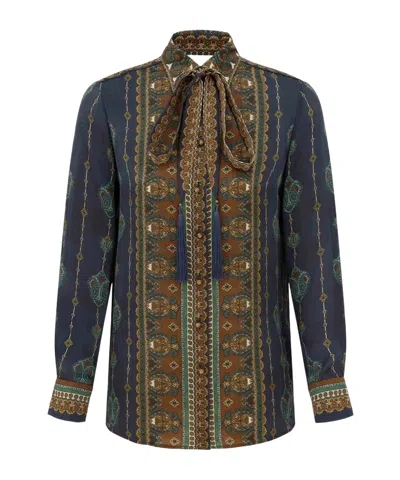 Zimmermann Ascent Satin Scarf Shirt In Navy Prism