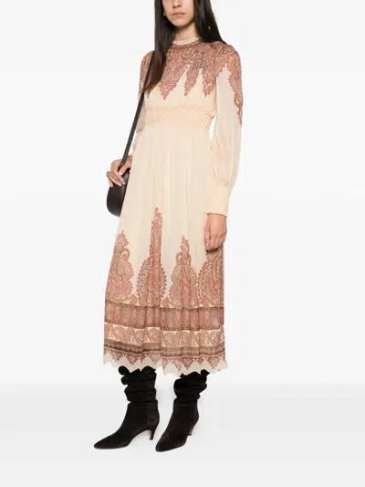 Zimmermann Ascent Smocked Paisley-print Midi Dress In Neutral